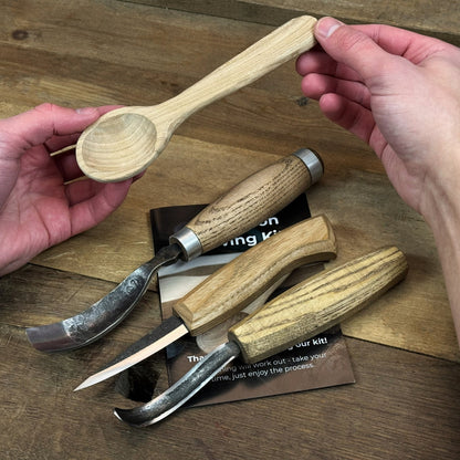 DIY 3-Piece Spoon Carving Kit for Beginners – Linden, Cherry &amp; Oak Wood Blanks
