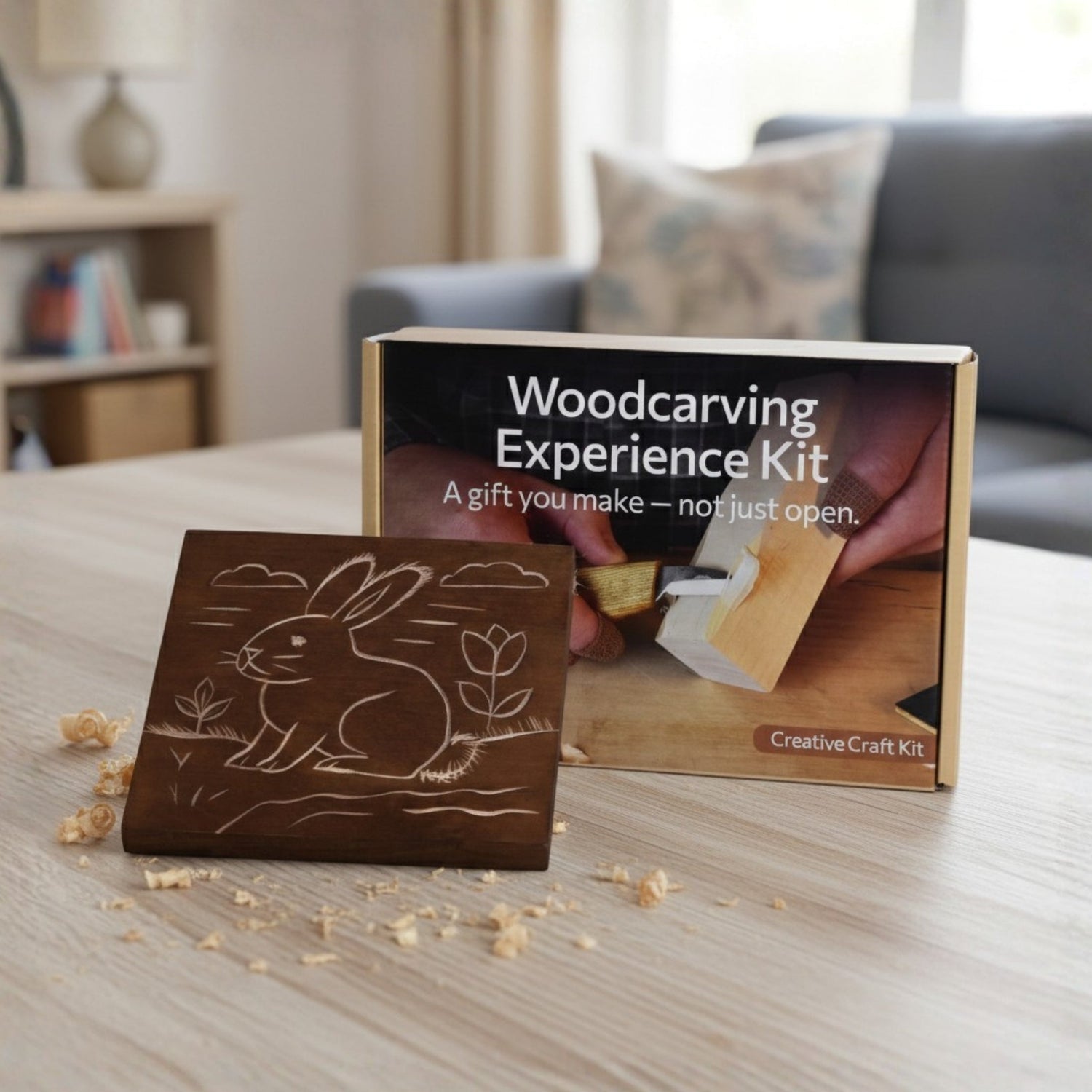 DIY Bunny Carving Kit – Wood Art Set with V-Chisel &amp; Video Guide