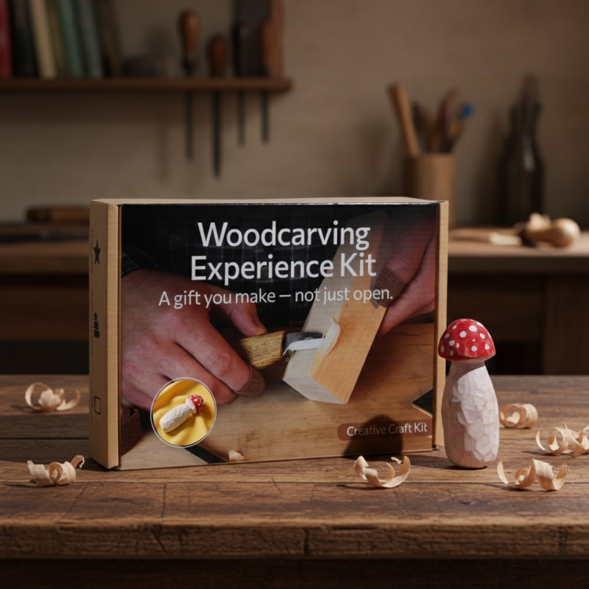 DIY Mushroom Wood Carving &amp; Painting Kit