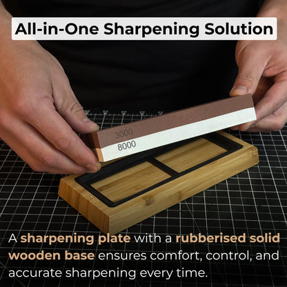 Double-Sided Sharpening Stone with Optional Wooden Stand – Grit 