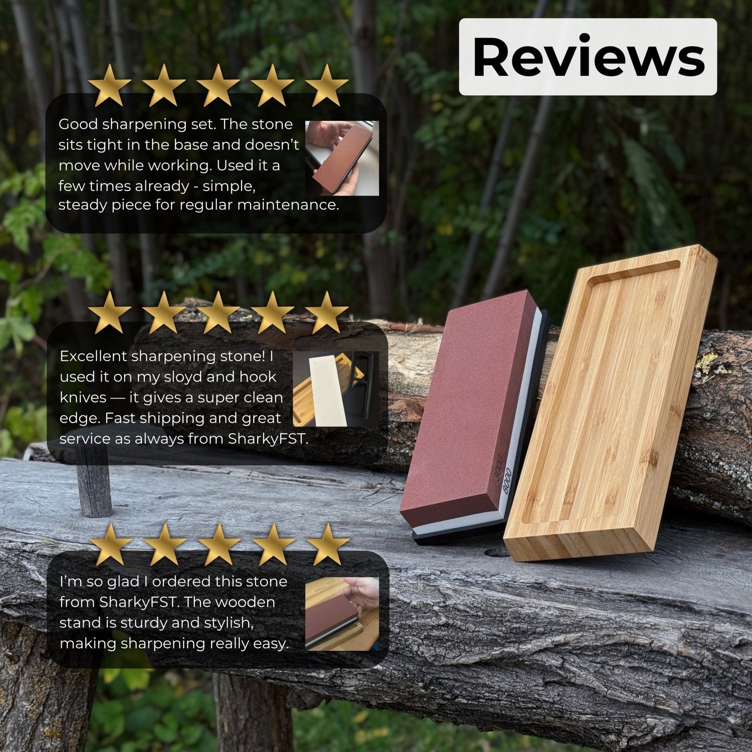 Double-Sided Sharpening Stone with Optional Wooden Stand – Grit 