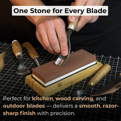 Double-Sided Sharpening Stone with Optional Wooden Stand – Grit 