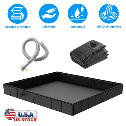 41x41x5.5in Portable Shower Pan Foldable Shower Basin Collapsible Camping Shower Tent Base with Detachable Drain Pipe for Indoor &amp; Outdoor