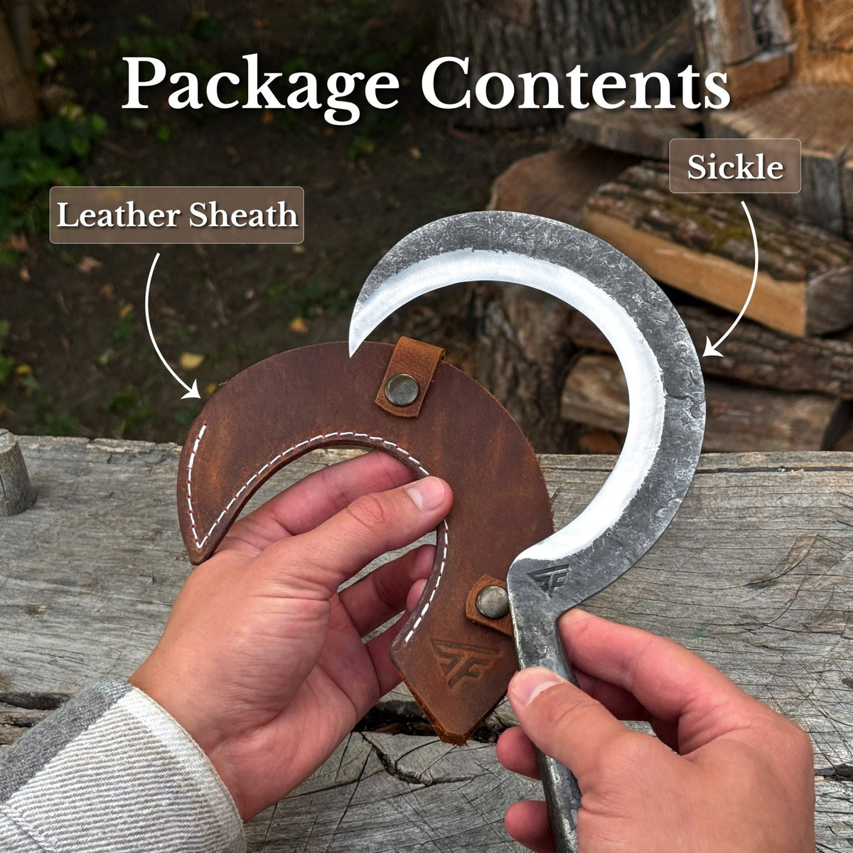 Hand-Forged 2-Piece Garden Sickle Set with Leather Sheaths