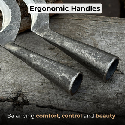 Hand-Forged 2-Piece Garden Sickle Set with Leather Sheaths