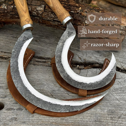 Hand-Forged 2-Piece Sickle Set with Leather Sheaths