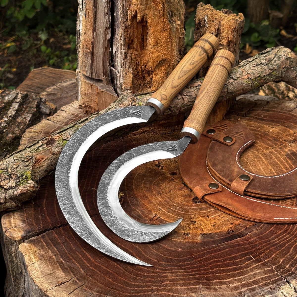 Hand-Forged 2-Piece Sickle Set with Leather Sheaths