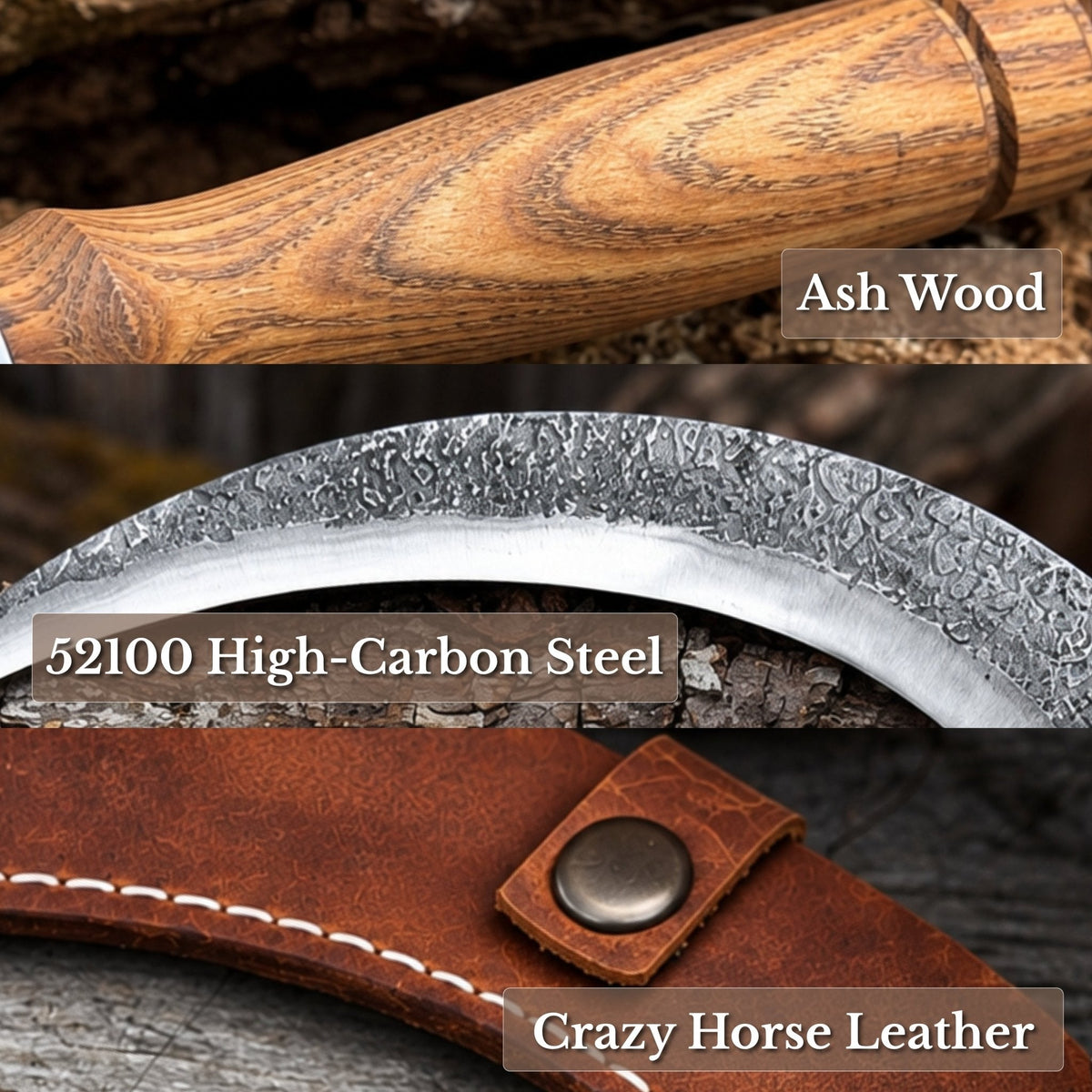 Hand-Forged 2-Piece Sickle Set with Leather Sheaths