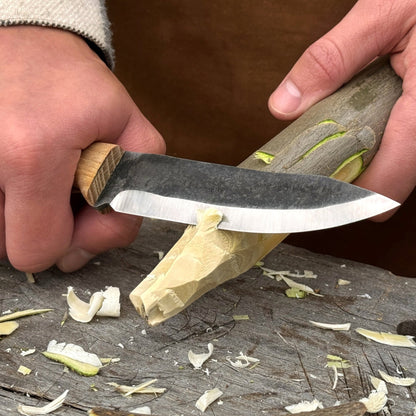 Hand-Forged Bushcraft Knife, 10 cm (3.9 in) Blade with Leather Sheath