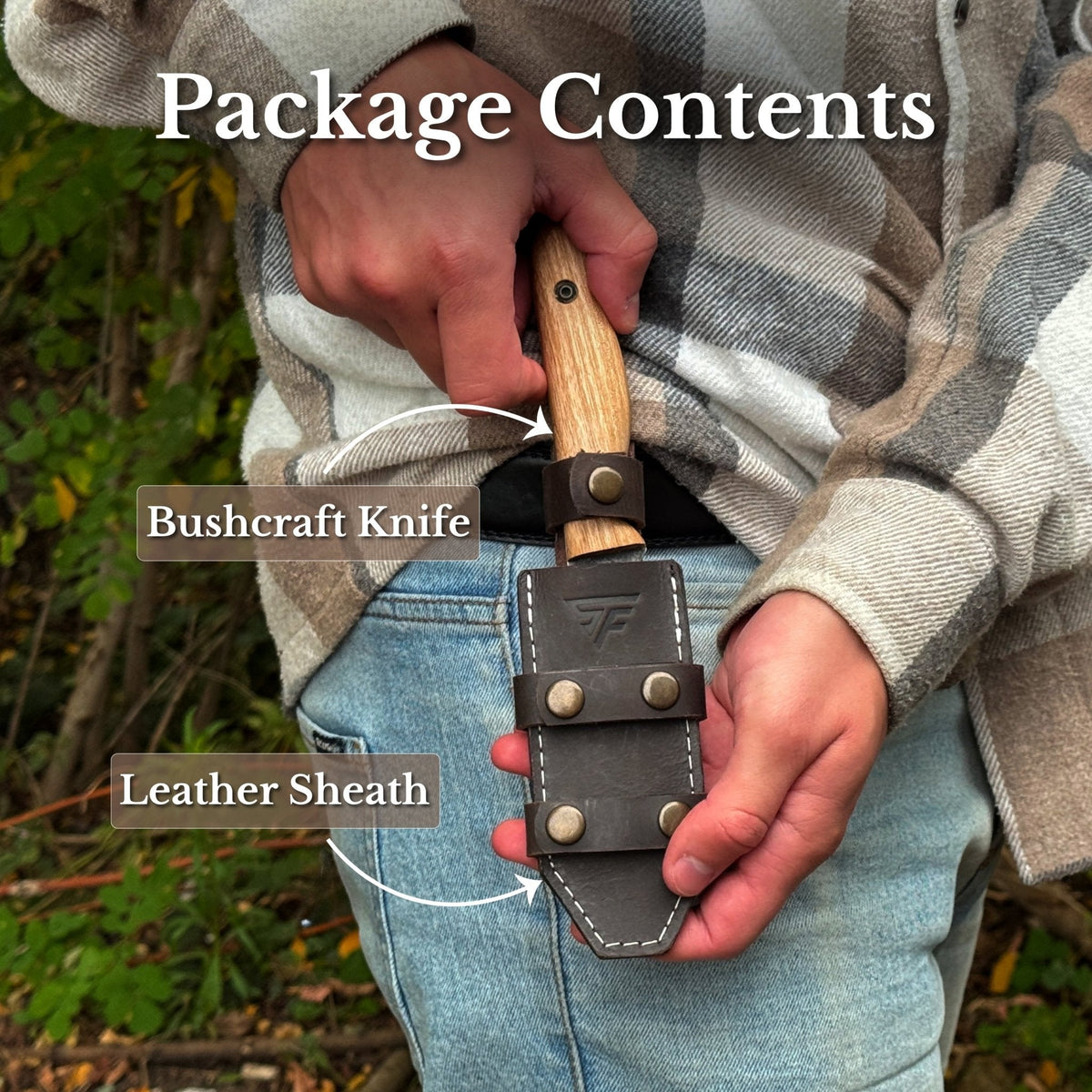 Hand-Forged Bushcraft Knife, 10 cm (3.9 in) Blade with Leather Sheath