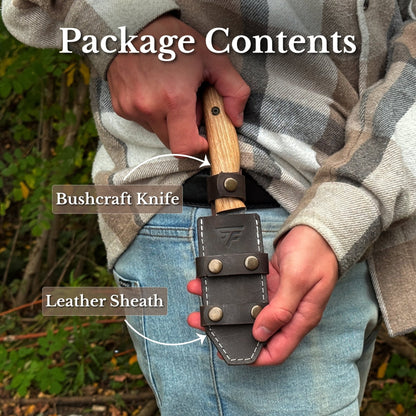 Hand-Forged Bushcraft Knife, 10 cm (3.9 in) Blade with Leather Sheath