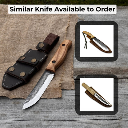 Hand-Forged Bushcraft Knife, 10 cm (3.9 in) Blade with Leather Sheath