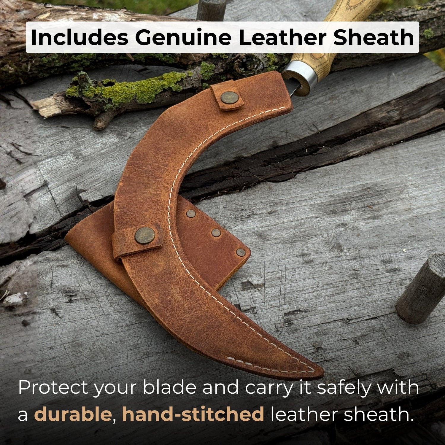 Hand-Forged Large Sickle, ⌀19 cm (7.5 inches) Blade, Leather Belt Attachment