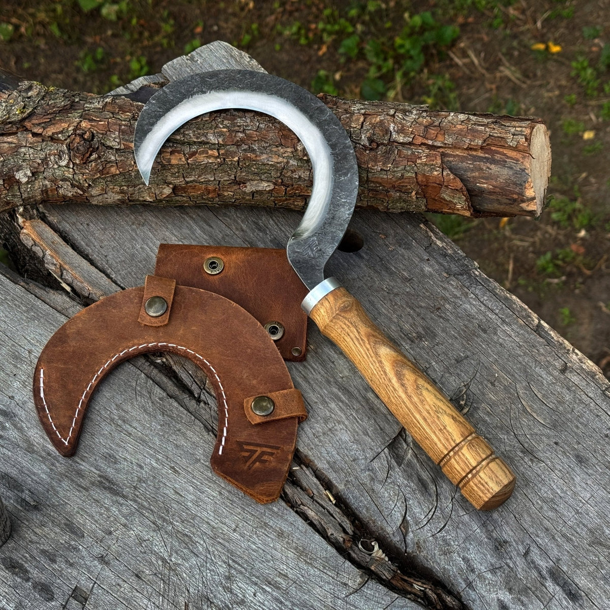 Hand-Forged Small Sickle, 9 cm / 3.54 in Blade with Leather Belt Attachment