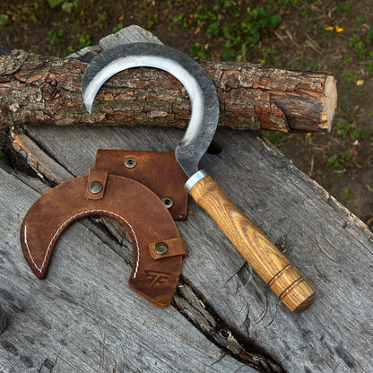 Hand-Forged Small Sickle, 9 cm / 3.54 in Blade with Leather Belt Attachment