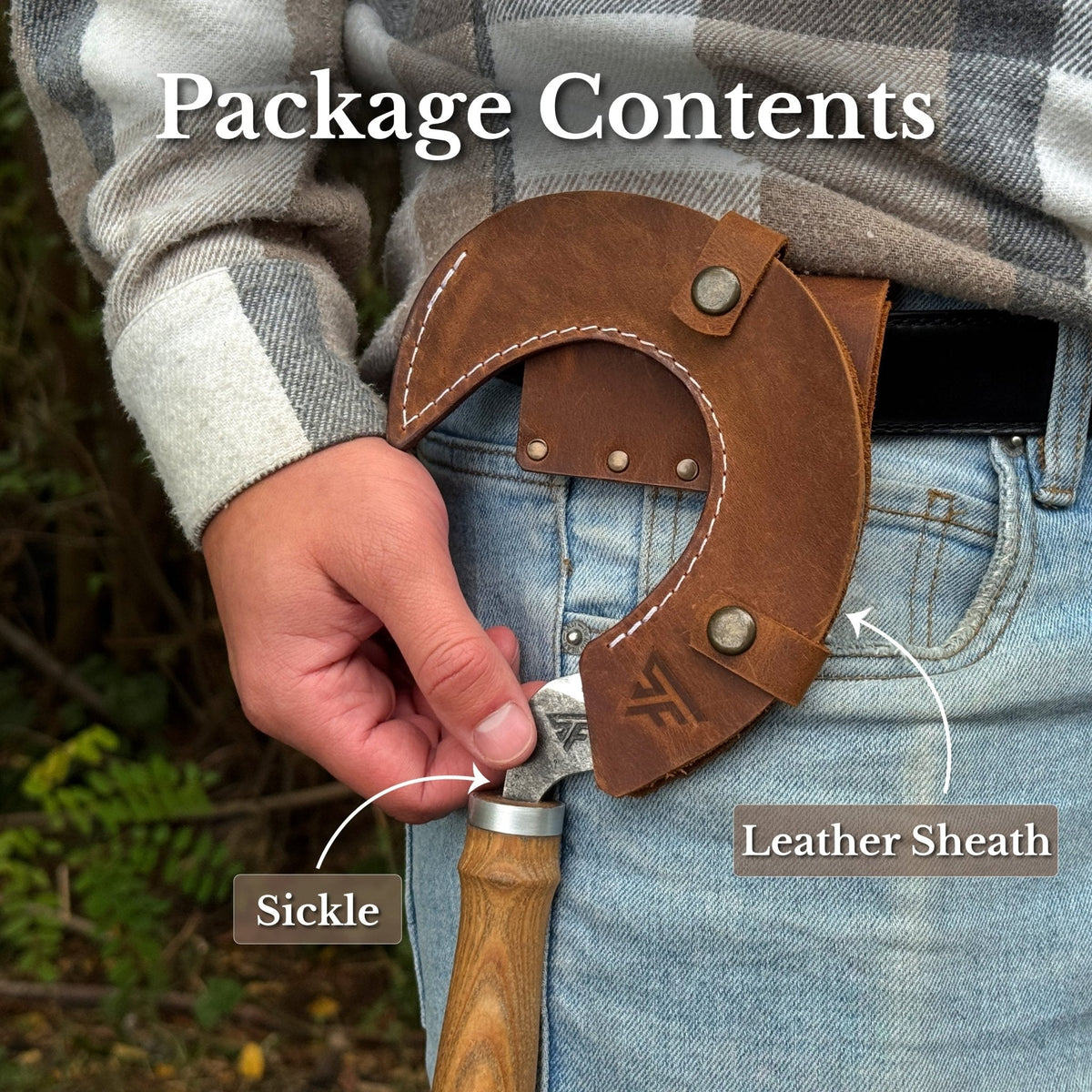 Hand-Forged Small Sickle, 9 cm / 3.54 in Blade with Leather Belt Attachment