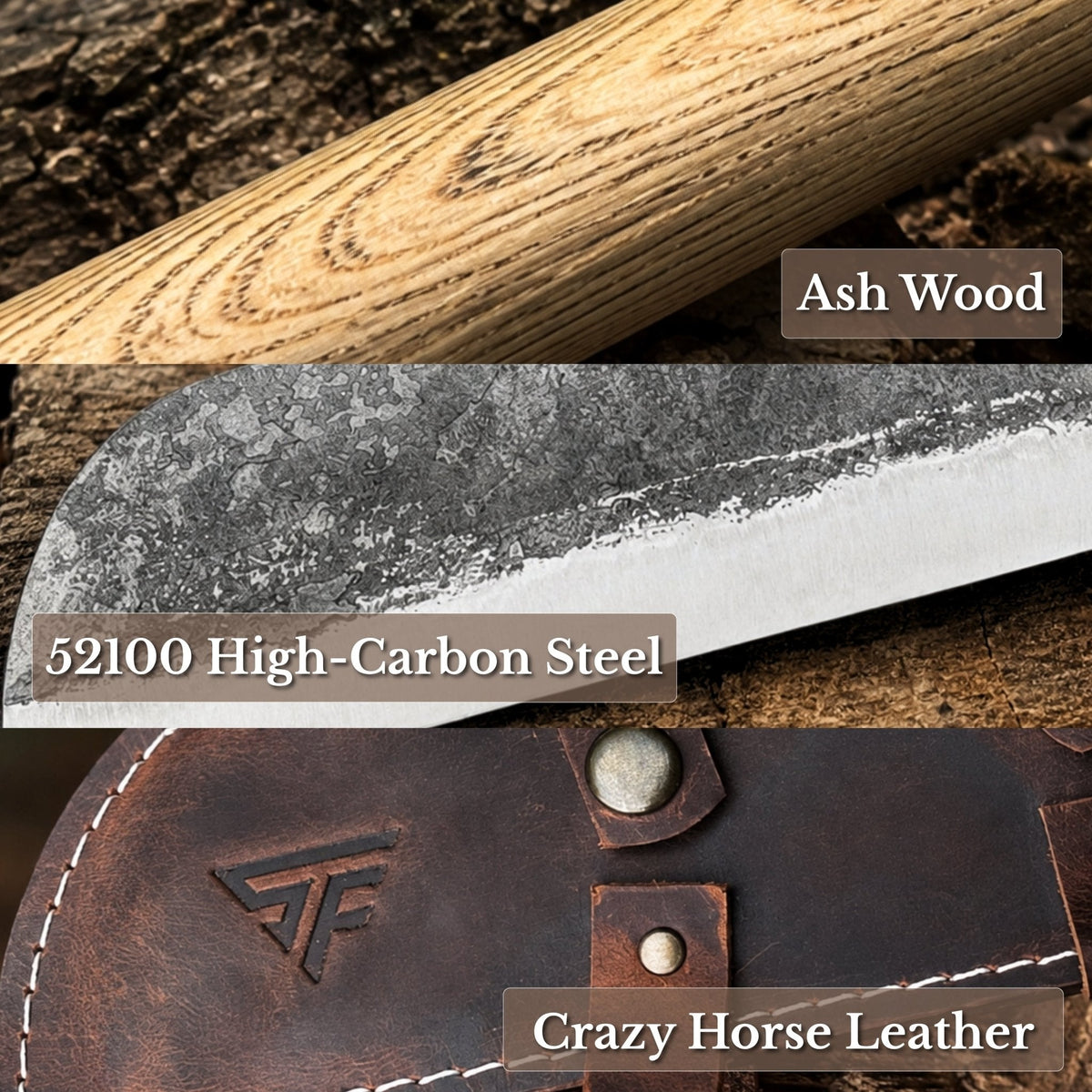 Hand-Forged Small Splitting Froe – Leather Sheath with Handle Holder