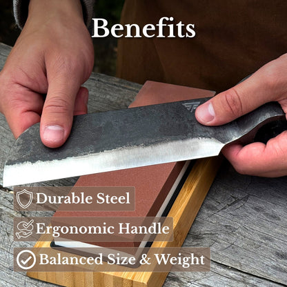 Hand-Forged Small Splitting Froe – Leather Sheath with Handle Holder