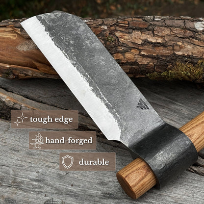 Hand-Forged Small Splitting Froe – Leather Sheath with Handle Holder