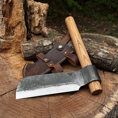 Hand-Forged Small Splitting Froe – Leather Sheath with Handle Holder