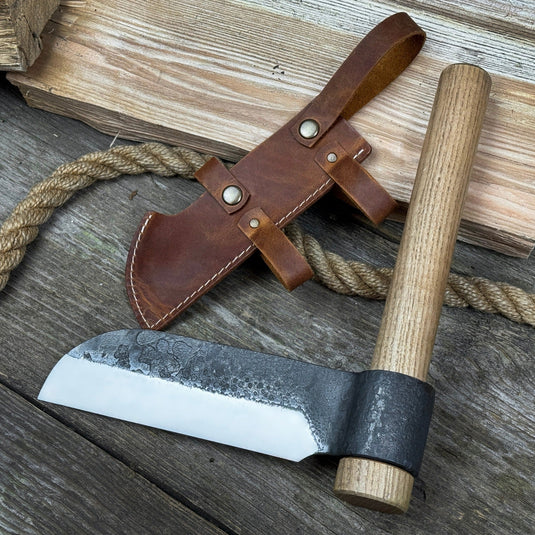 Hand-Forged Small Splitting Froe – Leather Sheath with Handle Holder ...