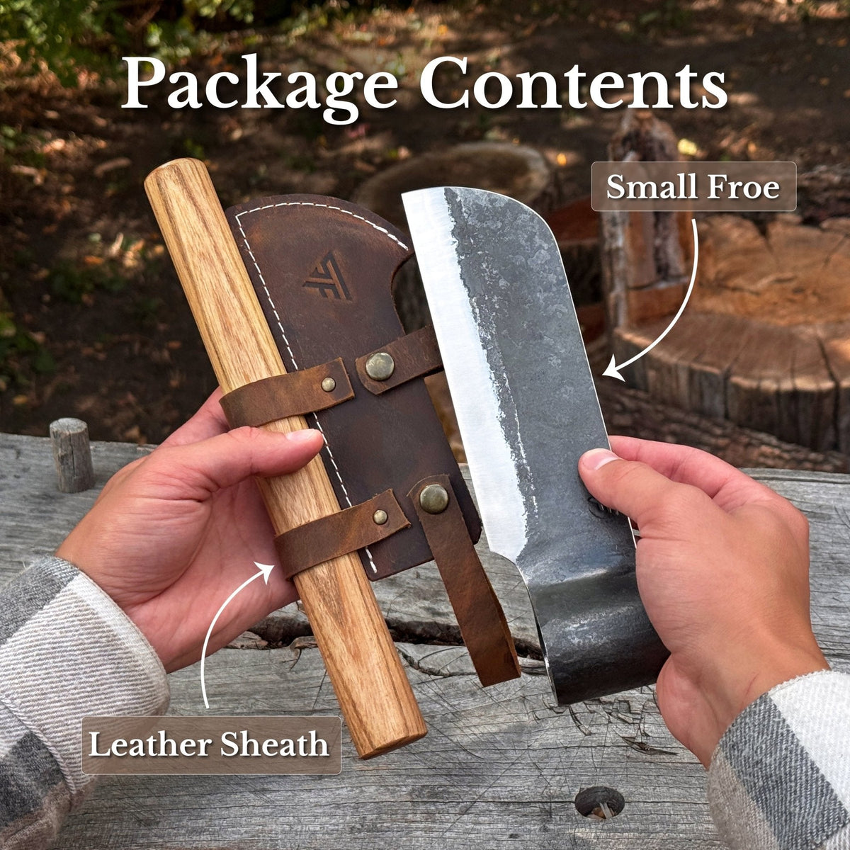 Hand-Forged Small Splitting Froe – Leather Sheath with Handle Holder