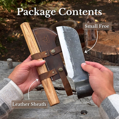 Hand-Forged Small Splitting Froe – Leather Sheath with Handle Holder