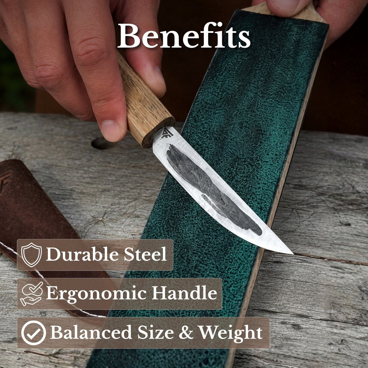 Hand-Forged Yakut Knife with Leather Sheath, 9.5 cm (3.74 inches)
