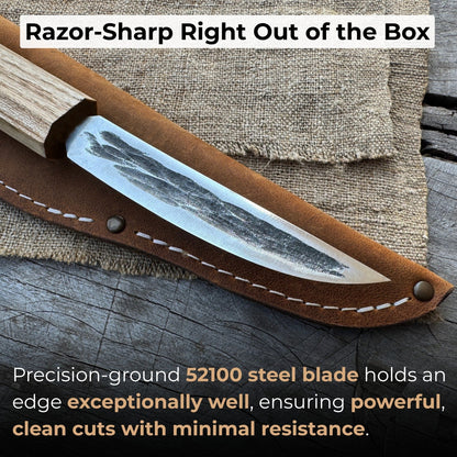 Hand-Forged Yakut Knife with Leather Sheath, 9.5 cm (3.74 inches)