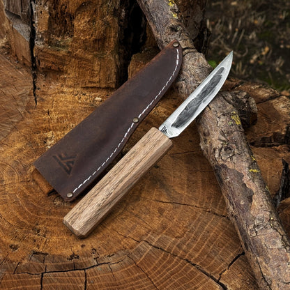 Hand-Forged Yakut Knife with Leather Sheath, 9.5 cm (3.74 inches)