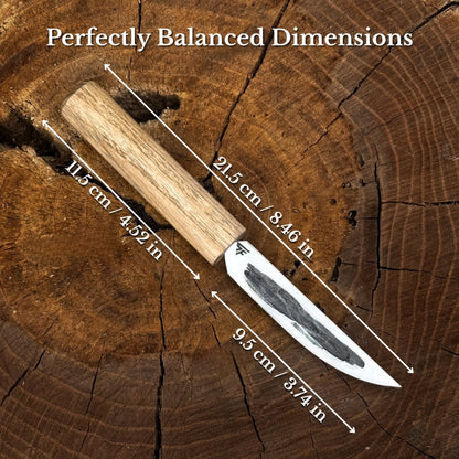 Hand-Forged Yakut Knife with Leather Sheath, 9.5 cm (3.74 inches)