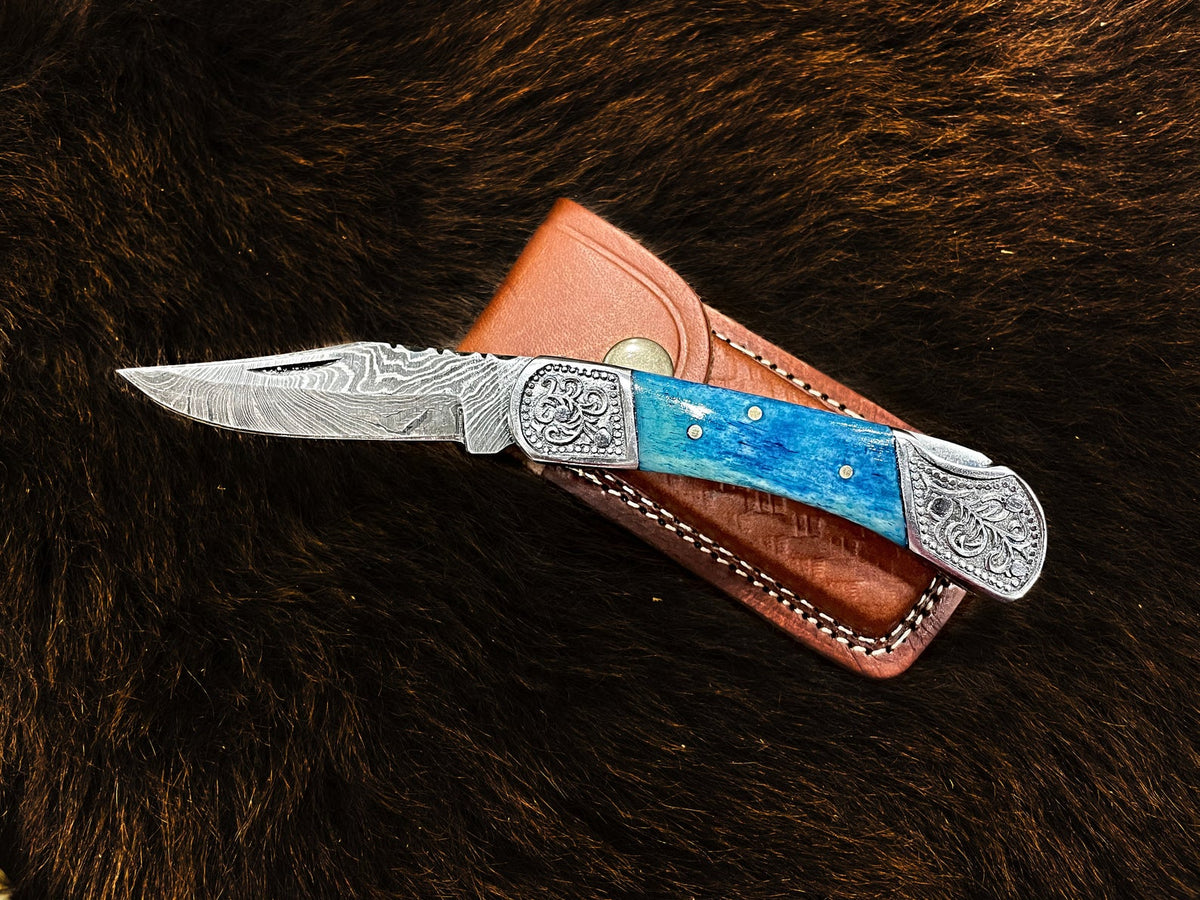 Pocket Knife Dyed Blue Bone 6.5&