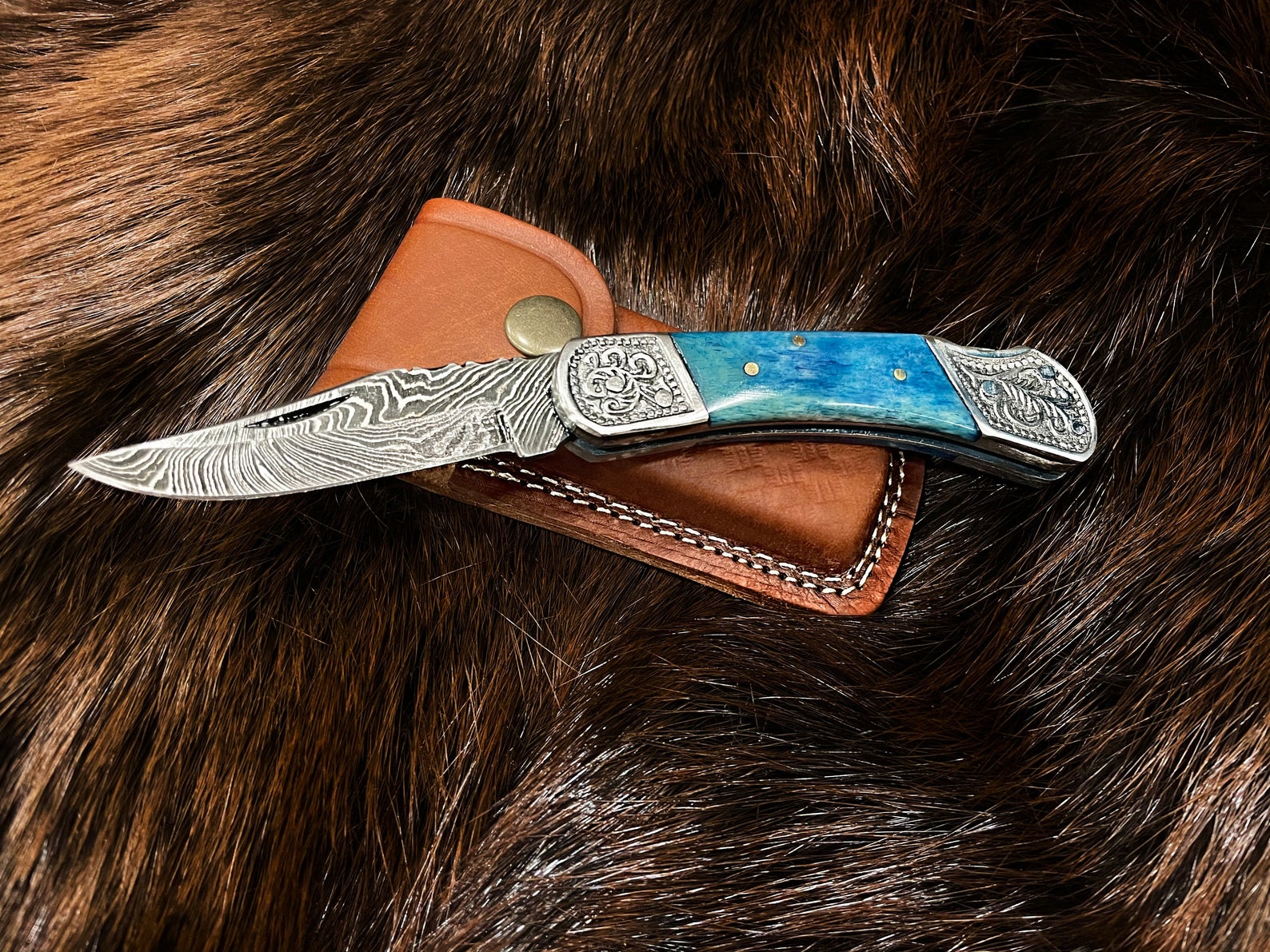 Pocket Knife Dyed Blue Bone 6.5&