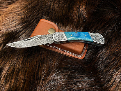 Pocket Knife Dyed Blue Bone 6.5&
