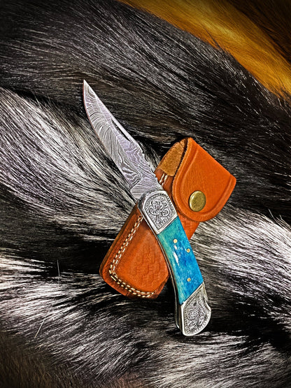 Pocket Knife Dyed Blue Bone 6.5&