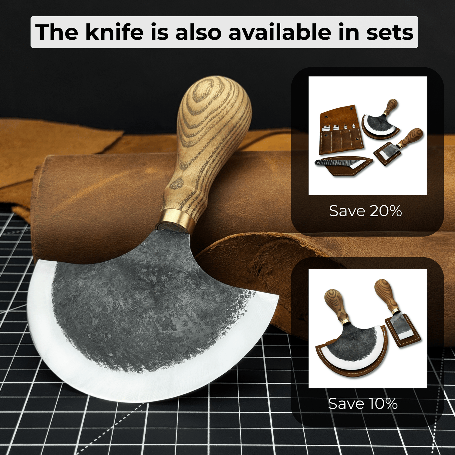 Leather Round (Half Moon) Knife, 10.5 cm (4.1 inches)