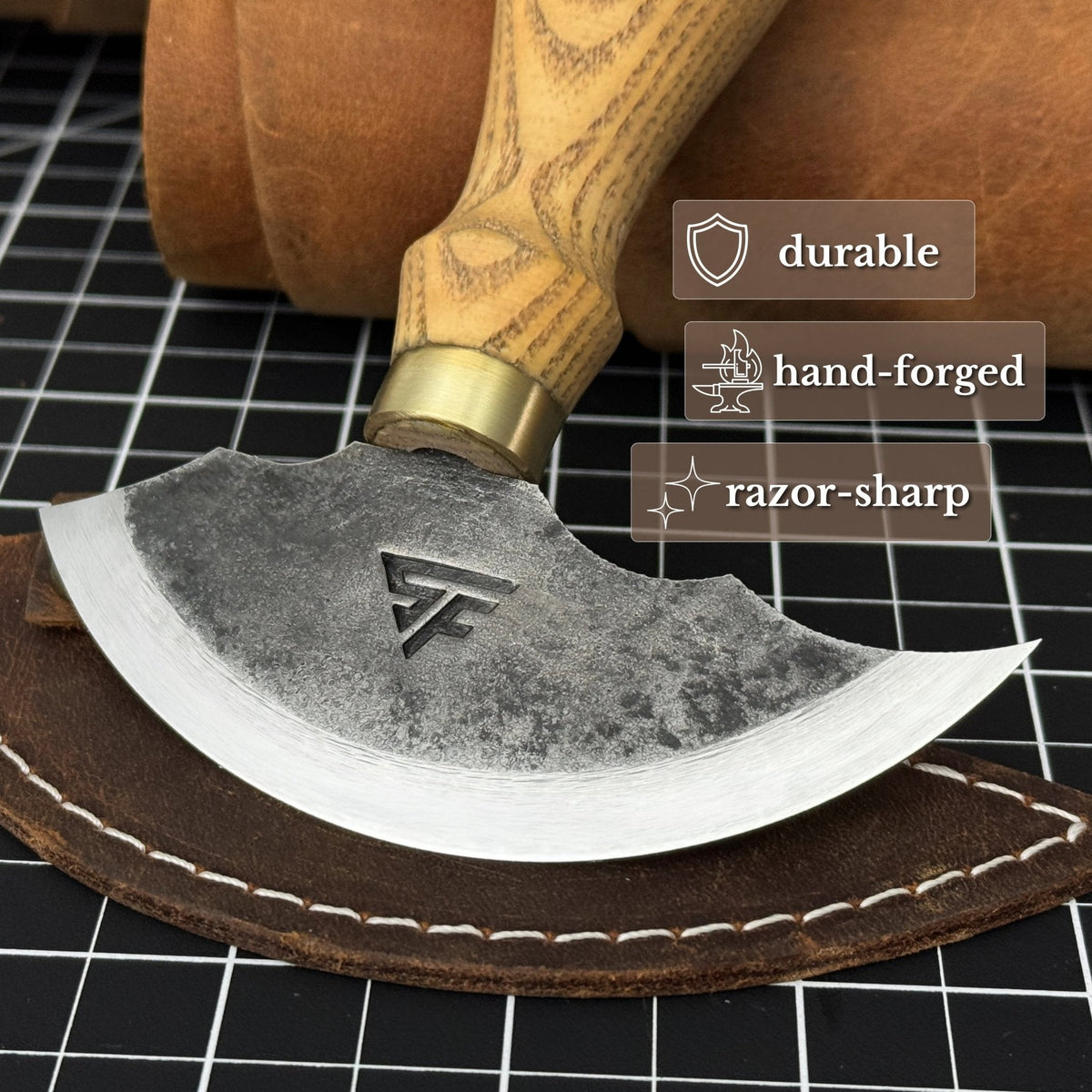 Leather Round Knife, 10 cm (3.9 inches)
