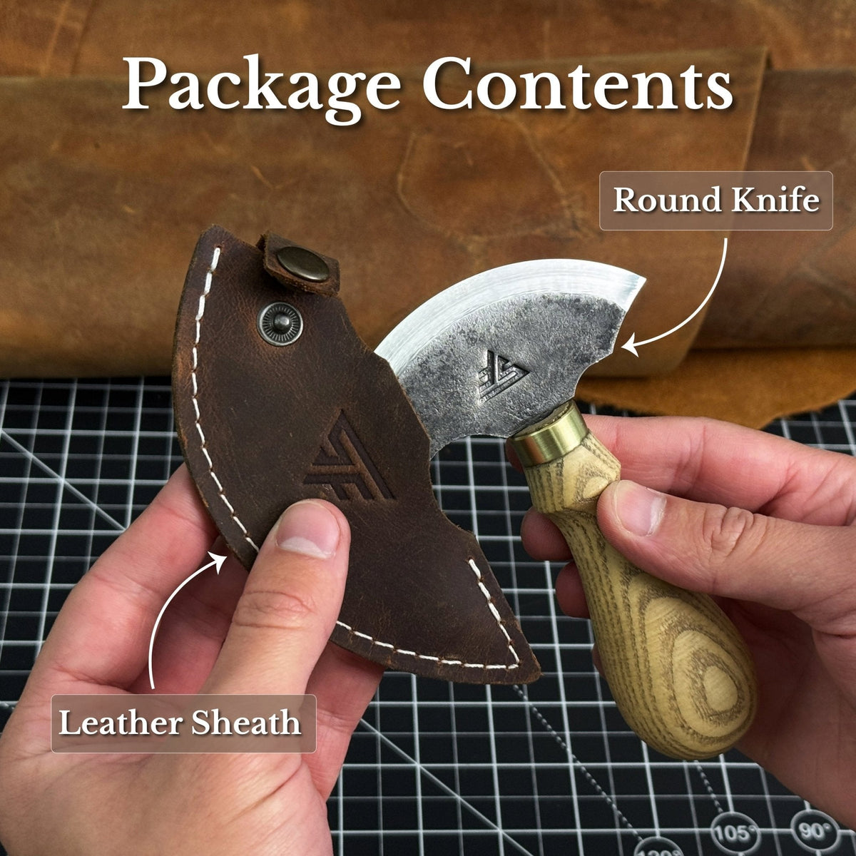 Leather Round Knife, 10 cm (3.9 inches)
