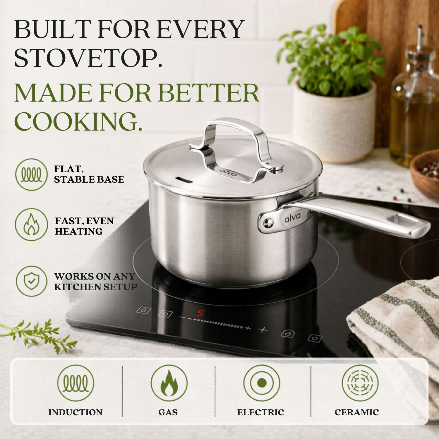 5-Ply Stainless Steel Saucepan with Lid