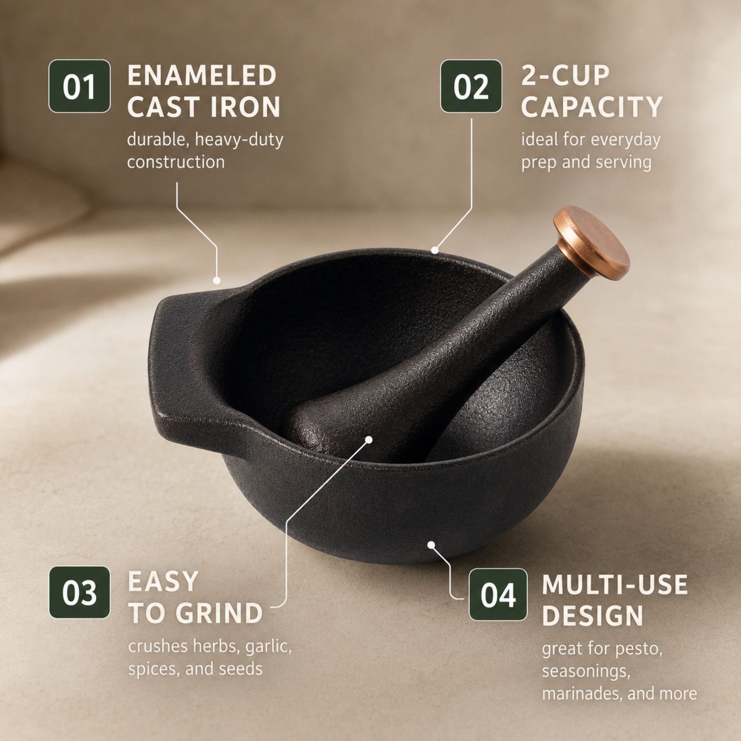 Enameled Cast Iron Mortar &amp; Pestle Set, 2-Cup