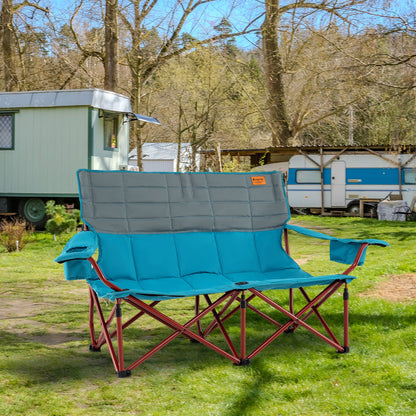 Oversized Camping Chair Folding Loveseat Camping Couch with Cup Holders &amp; Thick Padding
