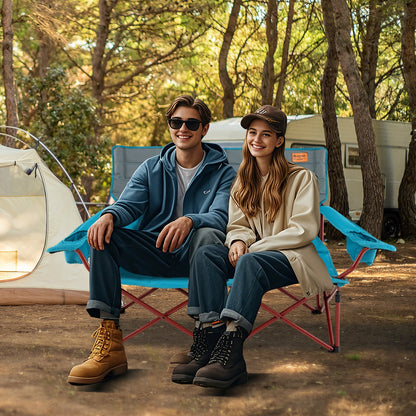 Oversized Camping Chair Folding Loveseat Camping Couch with Cup Holders &amp; Thick Padding
