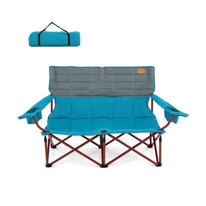 Oversized Camping Chair Folding Loveseat Camping Couch with Cup Holders &amp; Thick Padding