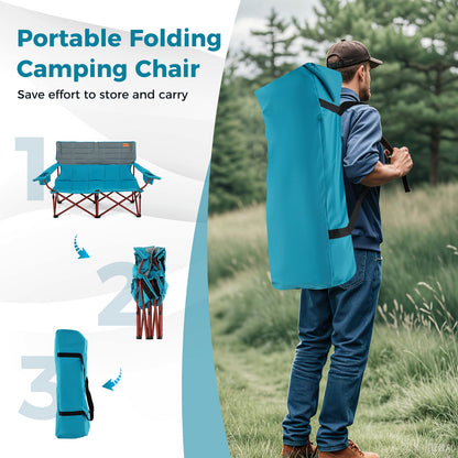 Oversized Camping Chair Folding Loveseat Camping Couch with Cup Holders &amp; Thick Padding