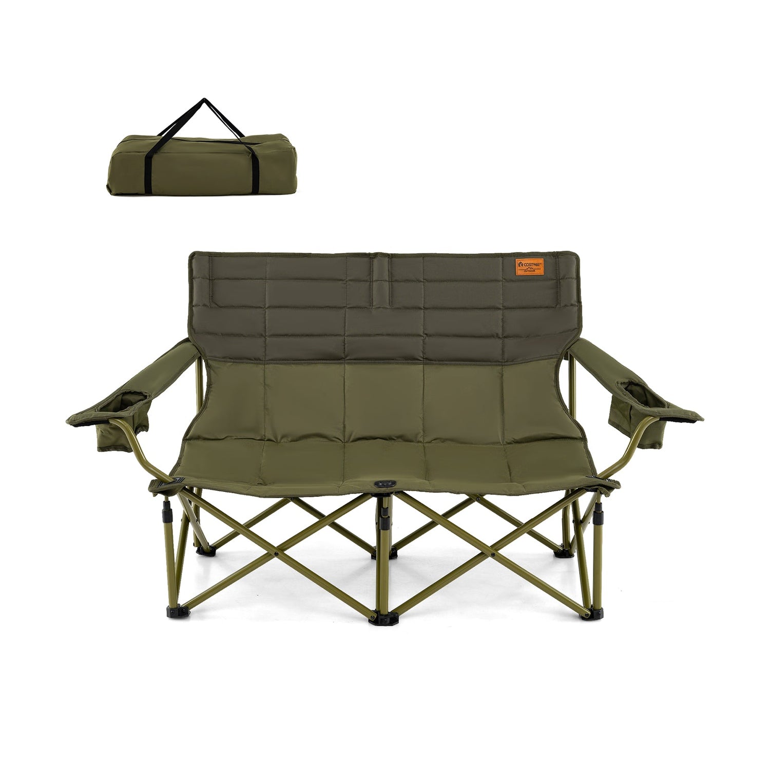Oversized Camping Chair Folding Loveseat Camping Couch with Cup Holders &amp; Thick Padding