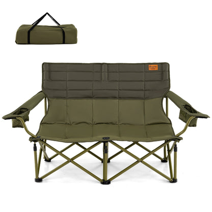 Oversized Camping Chair Folding Loveseat Camping Couch with Cup Holders &amp; Thick Padding