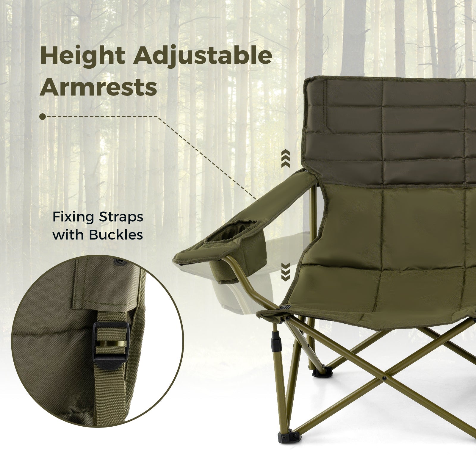 Oversized Camping Chair Folding Loveseat Camping Couch with Cup Holders &amp; Thick Padding