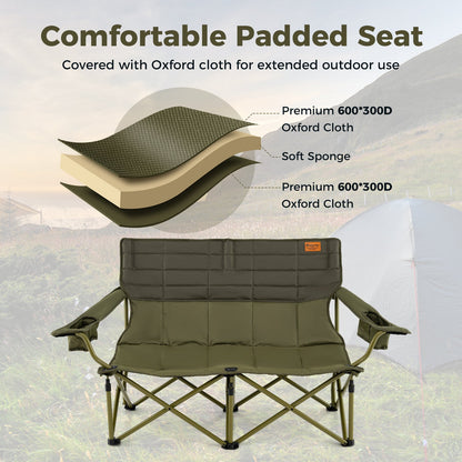 Oversized Camping Chair Folding Loveseat Camping Couch with Cup Holders &amp; Thick Padding