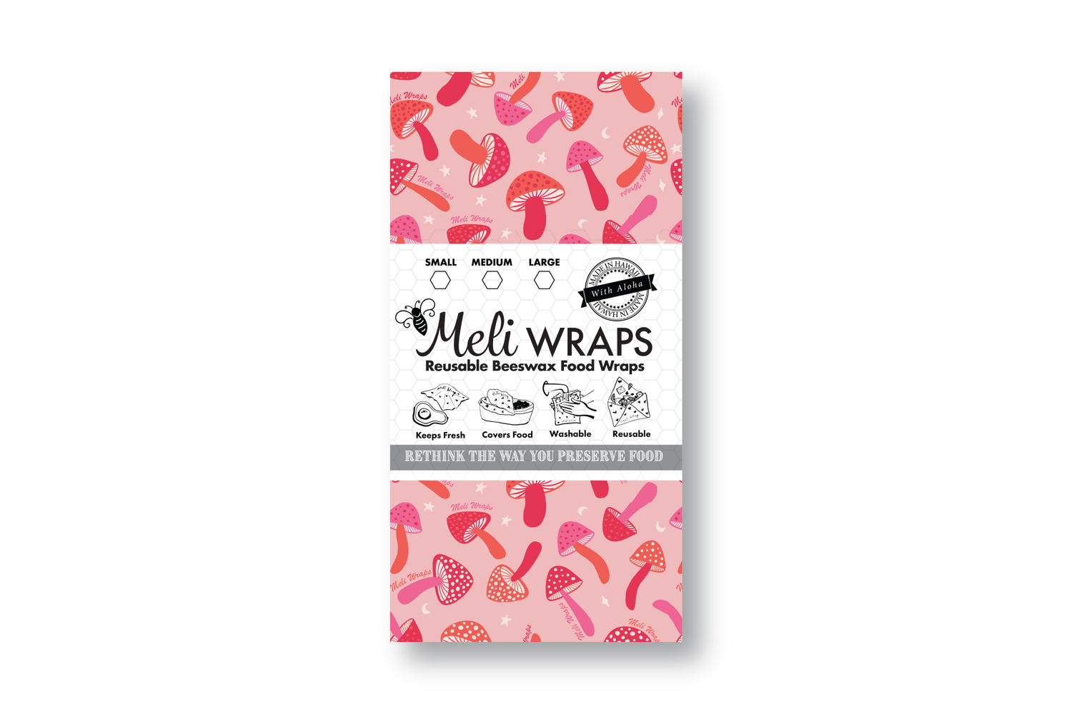 Beeswax Food Wrap - Pink Mushroom Print