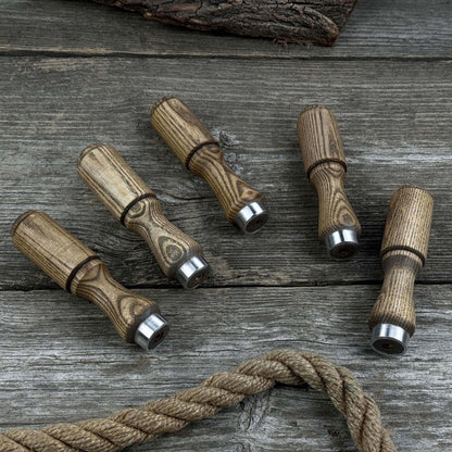 Set of 5 Ash Wood Tool Handles with Aluminum Rings
